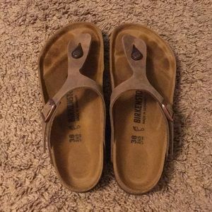 Birkenstock 7.5 Leather Straps Tabasco Brown Gizeh